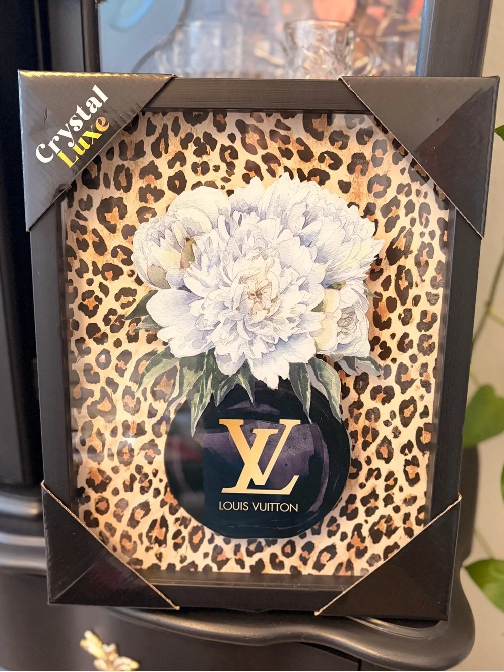 Fashion LV Black, Gold, White Leopard Floral Wall Art- 15” x 12 “